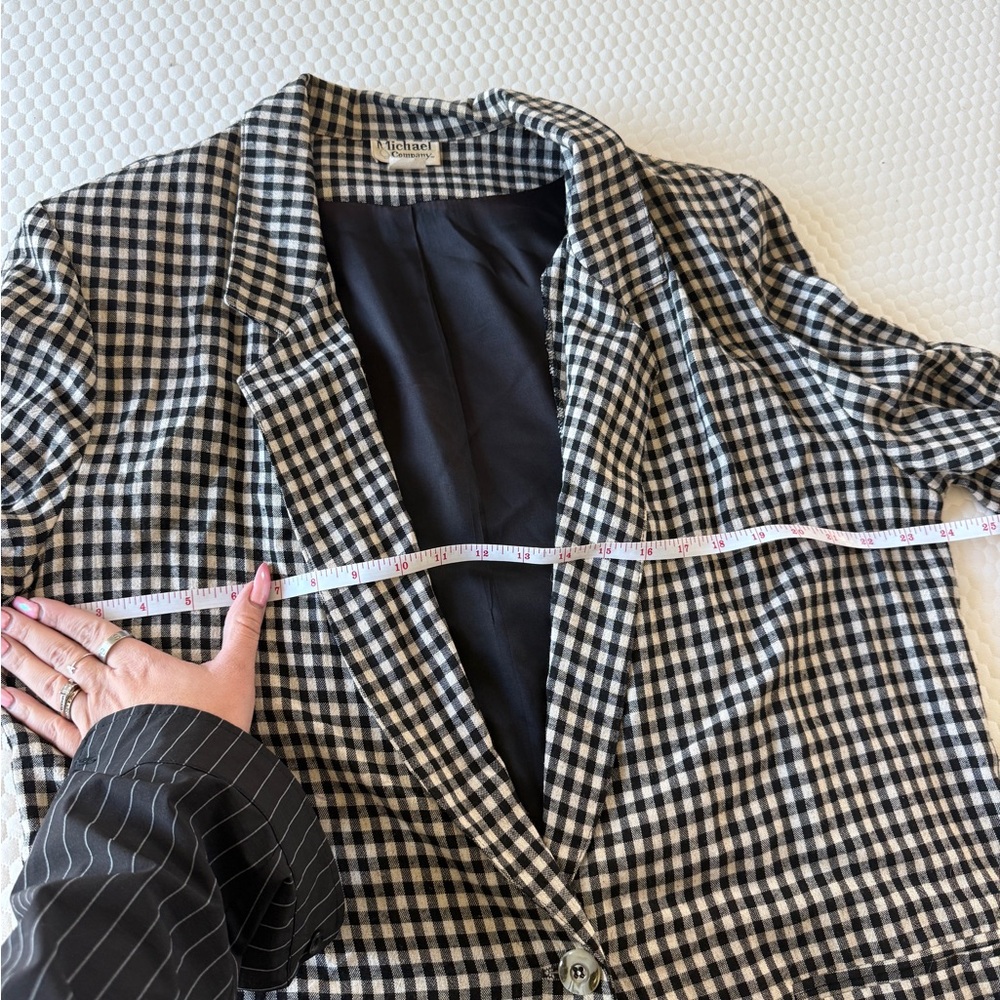 VINTAGE retro indie tan black gingham linen blend lightweight blazer jacket - Picture 5 of 6